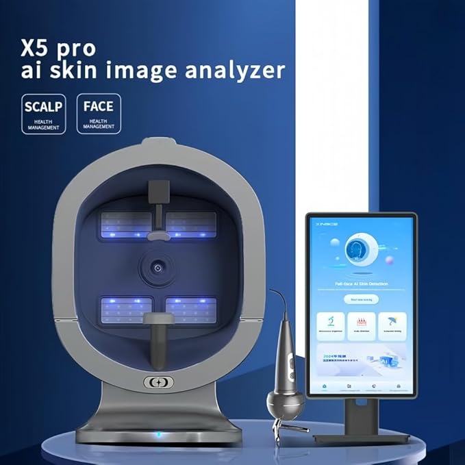 AI Skin Analyzer Device for Face & Scalp – Multi-Light Detection for Acne, Aging, Pigmentation, Sensitivity, UV & Microflora Analysis, Sleep & Weight Reports, Gray, Home & Professional Use (Grey)