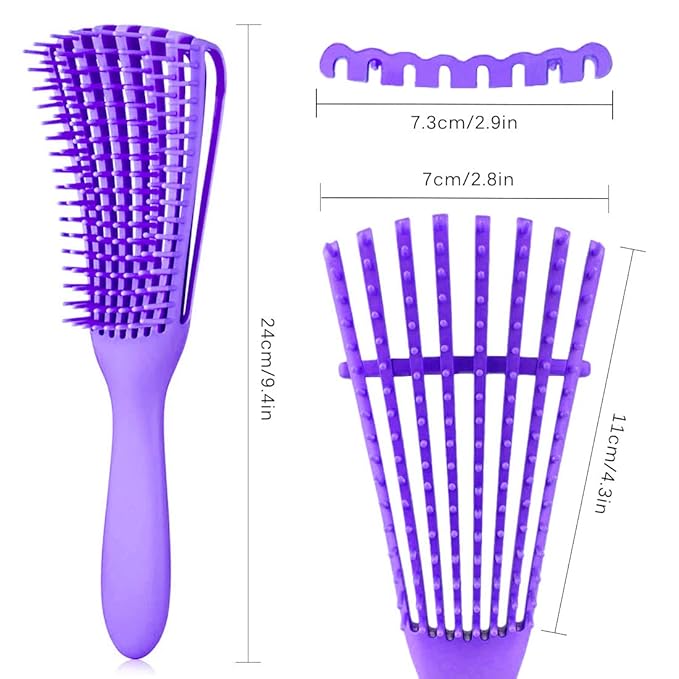 Hair Brush, Detangling Brush for Afro America/African Hair Textured 3a to 4c Kinky Wavy/Curly/Coily/Wet/Dry/Oil/Thick/Long Hair, Knots Detangler Scalp Massage Comb (2 pcs, Black-Purple)