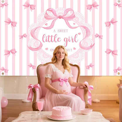 AIBIIN A Sweet Little Girl is on The Way Photography Background | Pink Bow - Image 4