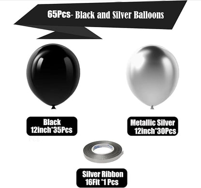 Black and Silver Balloons, Thick & Durable, - Image 2