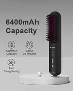 Rechargeable Hair Straightener Brush - 6400mAh Large Capacity Battery - Portable Straightening Brush Comb - Mini Cordless Ionic Straightener for Women - Great for Travel & Home ACSGPG