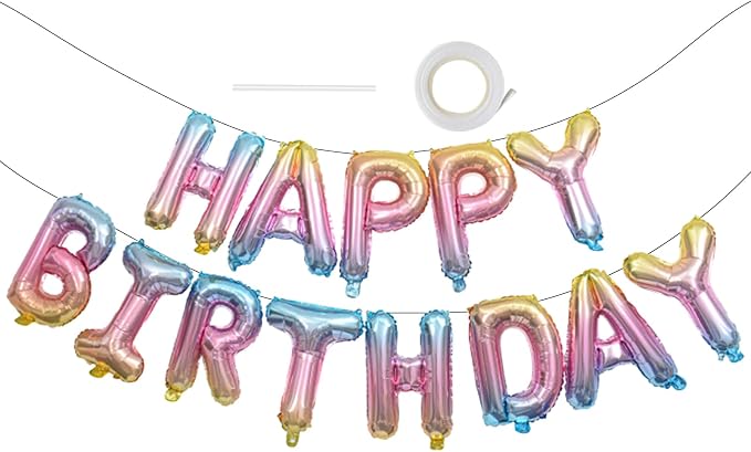 16" Happy Birthday Balloon Banner Foil, Gradient Rainbow | happy birthday by SewhickDecorationSupplies