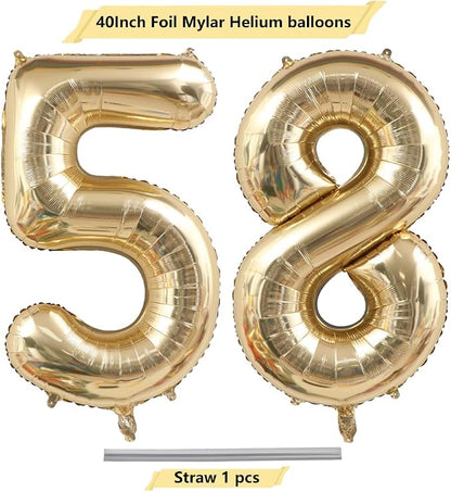 Light Gold Number 58 Foil Balloons 40 Inch White Gold 58 Mylar Balloon | 58th - Image 4