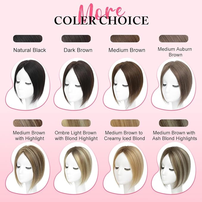 Hair Toppers for Women Real Human Hair Topper for Women with No Bangs Hairpieces Comfortable and Breathable 10 Inch Swiss Base 3D 360°Cover (Medium Auburn Brown, 10 Inch-3D-Side)