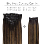 WENNALIFE Clip in Hair Extensions, 150g 18 Inch 9pcs Balayage Dark Brown to Chestnut Brown Remy Hair Thicker Double Weft Extensiones De Cabello Humano Con Clip Ins Straight Full Volume