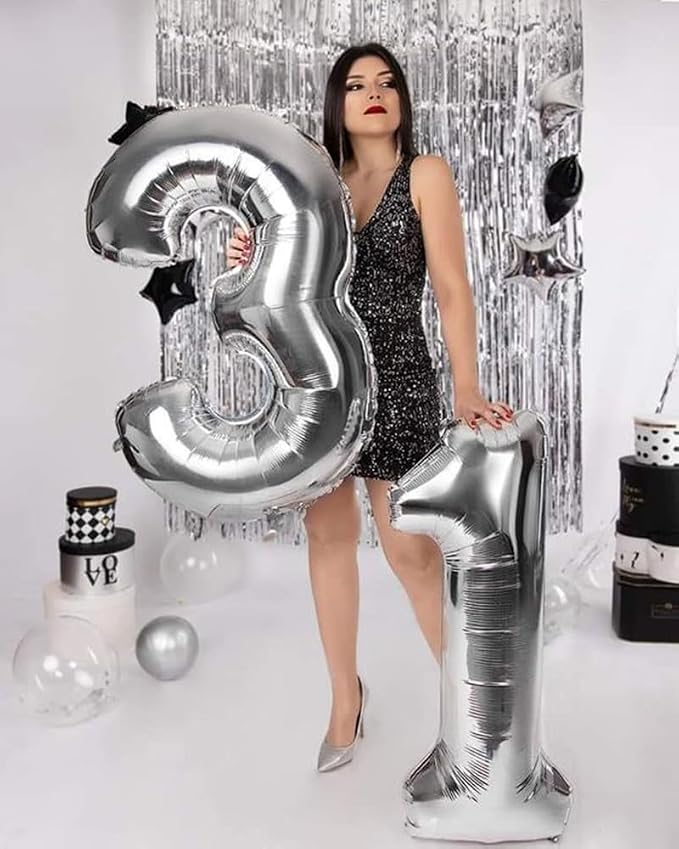 3 Balloon Numbers Party Decorations, 40In Silver Balloons - Image 2