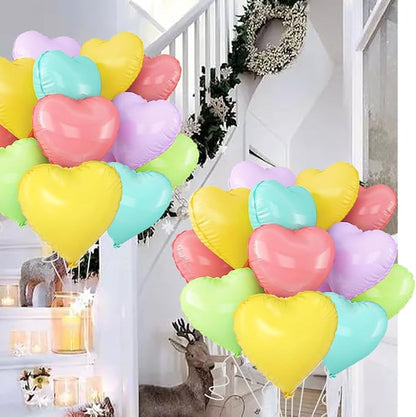 5 Colors Heart Balloons，18 Inch Color of Macaron Foil Mylar Love Heart Shaped - Image 5