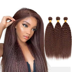 Color 4 Kinky Straight Bundles Human Hair Chocolate Brown Bundles 24 26 28 Inch Niegmeag Hair Unprocessed Brazilian Virgin Remy Hair Extensions Double Weft Hair Weave
