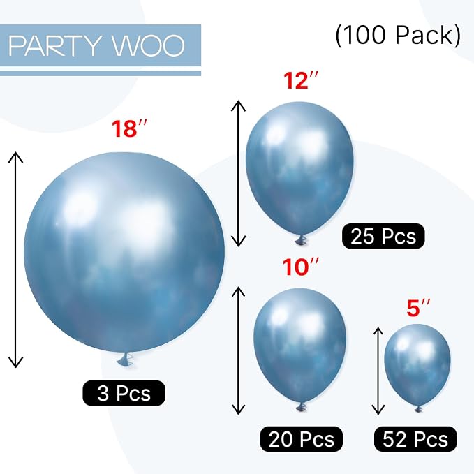 PartyWoo Metallic Light Blue Balloons 100pcs Metallic Baby Blue Color | 18 12 - Image 6