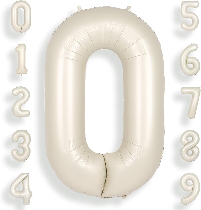 SUWEN 40 Inch Cream White Large 0 Balloon Numbers Big Foil Helium Number by SUWEN