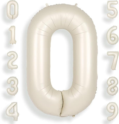 SUWEN 40 Inch Cream White Large 0 Balloon Numbers Big Foil Helium Number by SUWEN