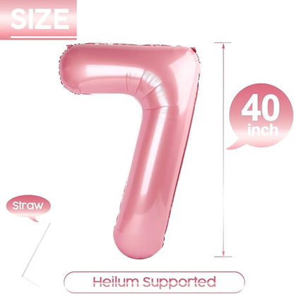 7 Balloon - Pastel Pink Birthday Number Balloons, 40 Inch Decorations | Pastel - Image 5
