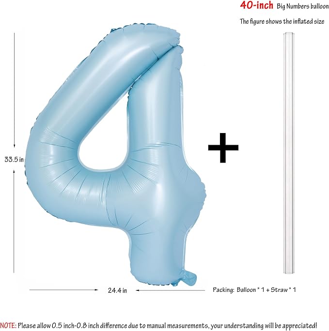 40 In Matte Blue Number Balloons Helium Foil Mylar Balloon Party Digital 4 | - Image 2