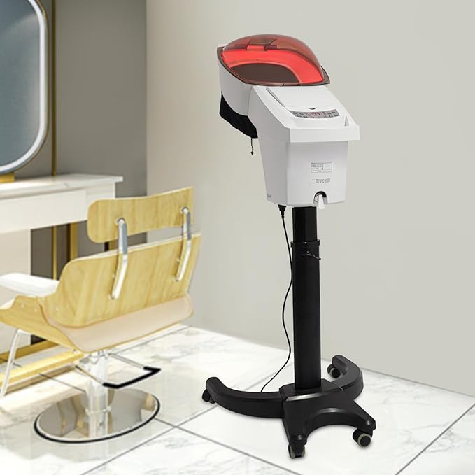 Professional Standing Hair Steamer for Salon & Home, 700W Ozone Steam Therapy with Light Scalp Care, Adjustable Height Hooded Dryer with 7 Light, Auto Shut-Off (White)
