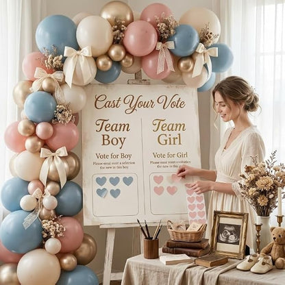Gender Reveal Balloons, 12 Inch Dusty Pink Blue White Sand and Gold Balloons - Image 9