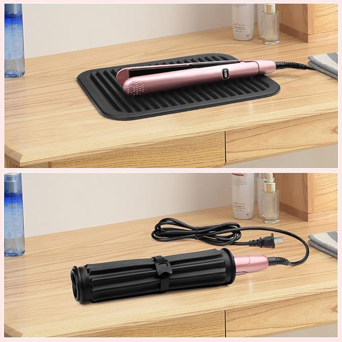 Large Silicone Heat Resistant Mat, Hot Tools Straightener Mat, Professional Heat Mat for Curling Iron, Flat Iron and Hair Styling Tools, Heat Resistant Mats for Countertop Vanity Mat Organizer (Black)