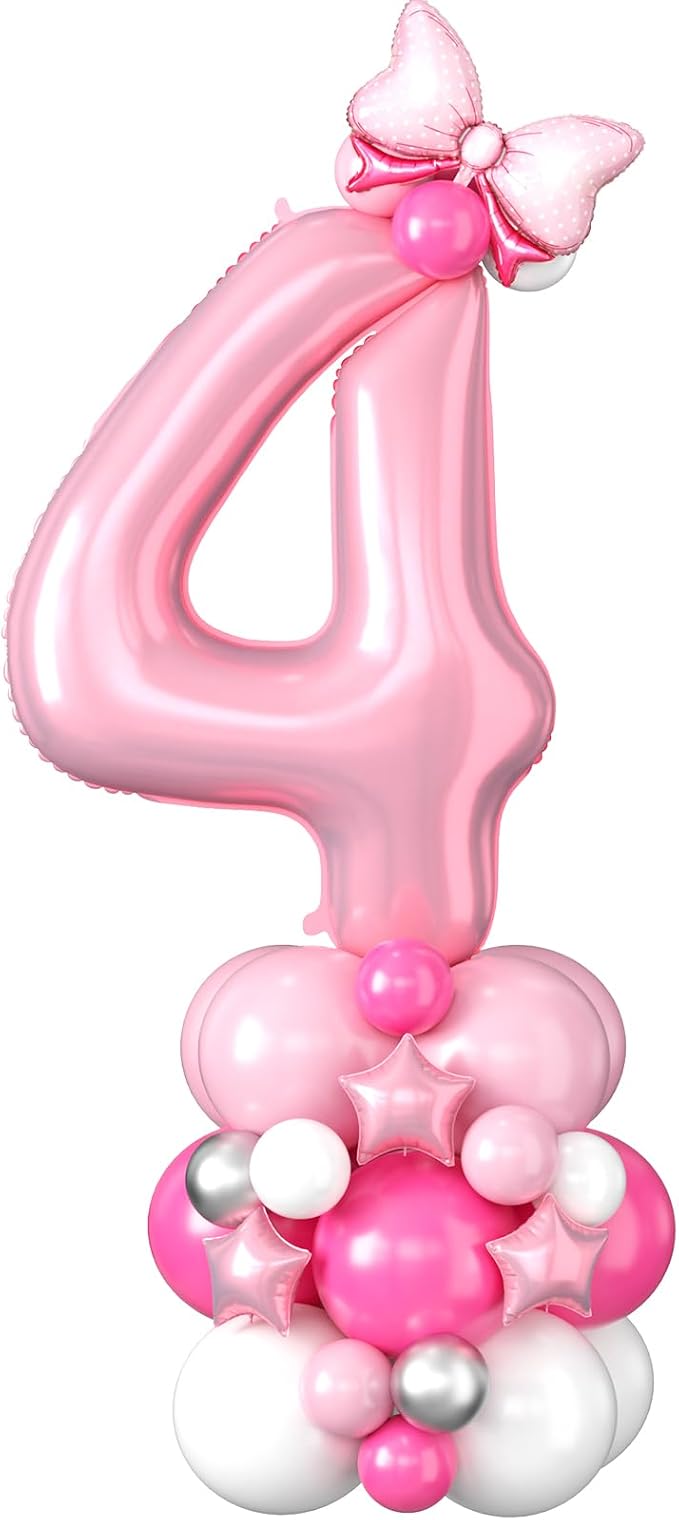40 Inch Pink Number 4 Balloon for 4th Birthday Decoration Pastel Baby Pink by Domgoge