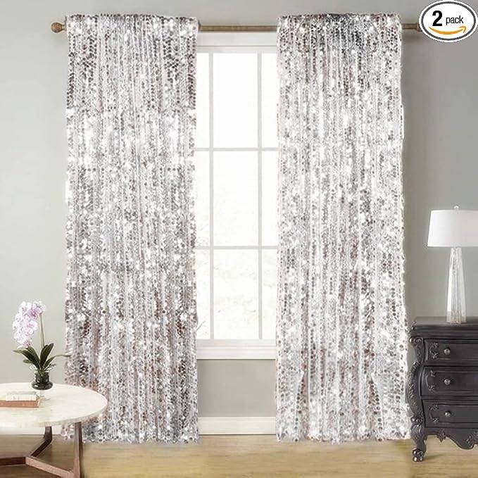 9FTx9FT Silver Big Sequin Backdrop Curtains Panels Drapes Home Party Supplies by SFNSKY