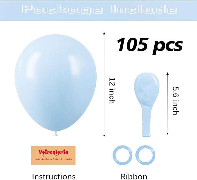Voircoloria 105pcs Baby Blue Party Latex Balloons, 12inch | - Image 2