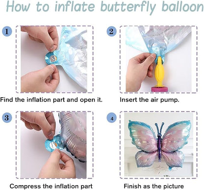 Butterfly Balloons 4 Pieces for Butterfly Themed Party Decoration | 40inch Blue - Image 2