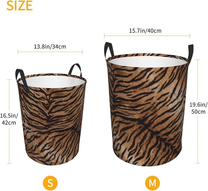 Tiger Texture Round Laundry Hamper Natural Animal Skin Print Storage Basket - Image 4