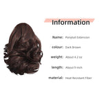 Ponytail Extension, Clip on Ponytails for Women, 9" Claw Clip in Short Curly Wavy Pony Hair Extension for Women - Brunette