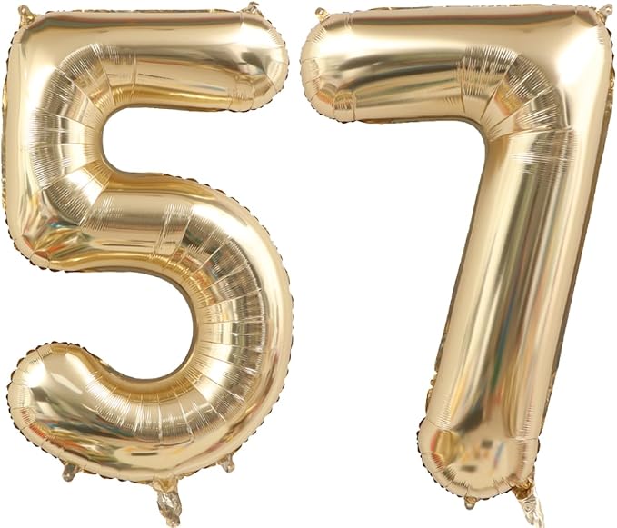 Light Gold Number 57 Foil Balloons 40 Inch White Gold 57 Mylar Balloon | 57th by ANGEL+Q+HOUSE
