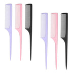 6 Pcs Rat Tail Combs, Fine Tooth Parting Tip for Women, Carbon Fiber Root Teasing Anti Static Hair Comb for Root Teasing Back Combing Adding Volume Evening Styling, Two each of pink, purple, and black