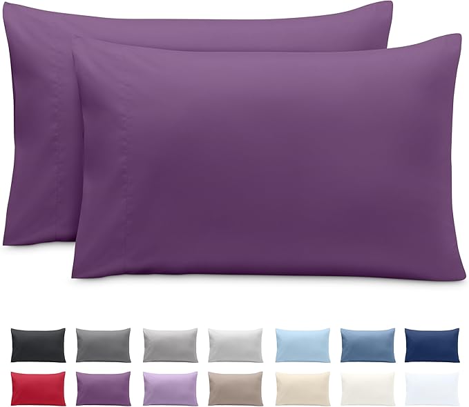 Bare Home Microfiber Pillow Cases - Queen Size Set of 2 - Cooling Pillowcases - Double Brushed - Easy Care - Envelope Closure (Queen Pillowcase Set of 2, Plum)