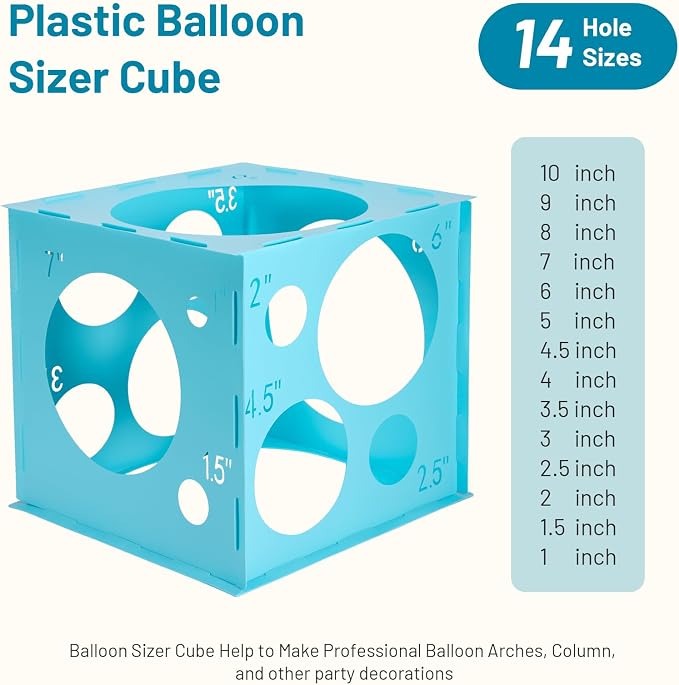 Auihiay 14 Holes Balloon Sizer Cube, Plastic Blue Balloon Sizer | Balloon Size - Image 2