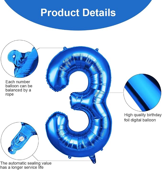 OFFCUP Number 3 Balloons 40 Inch, Big Jumbo Number Balloon Celebration Party - Image 3