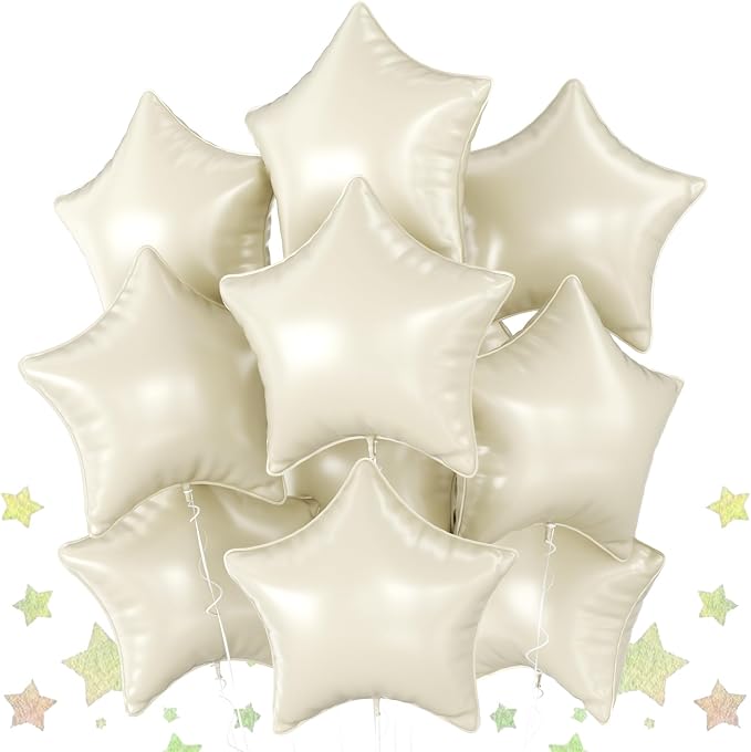 Cream Star Foil Balloons, 18 Inch Beige Aluminum Balloon by BIAPIAN