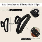 Large Hair Claw Clips, 4.3 Inch Non-Slip Big Unbreakable Hair Clip Matte Hair Claws for Women Long Thick Curly Hair, 2 Pack