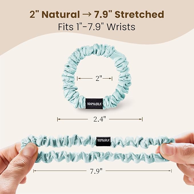 THXSILK 100% Mulberry Silk Scrunchies 3-Pack, 25 Momme Mulberry Silk Hair Ties for Women, Sleek Low Profile No Damage Ponytail Holders, for Fine Hair & Everyday Use, Ice Blue