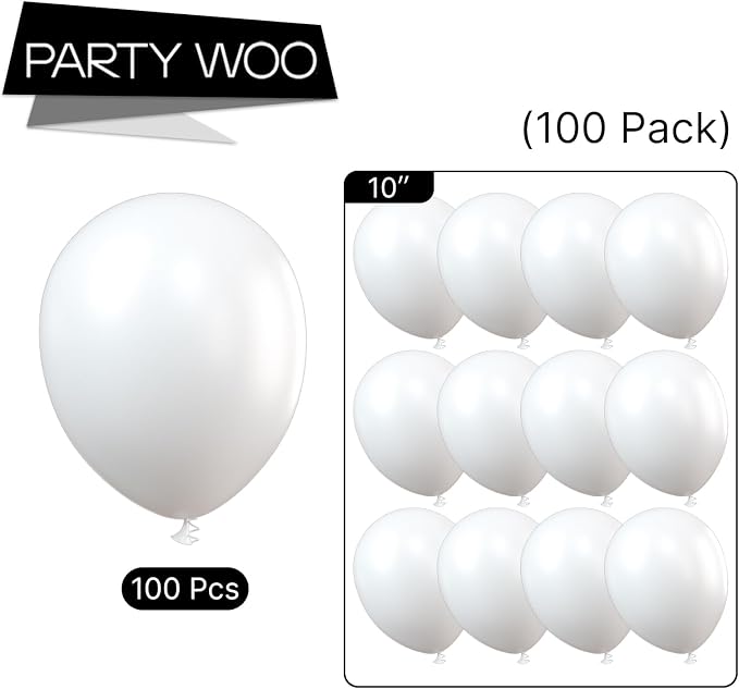 PartyWoo White Balloons 100pcs Matte White Latex Helium Balloons 10 Inch | - Image 9