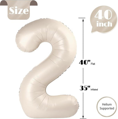 Cream Number 2 Balloon 40 Inch, 2nd Birthday Party Decorations Men Women | Foil - Image 5