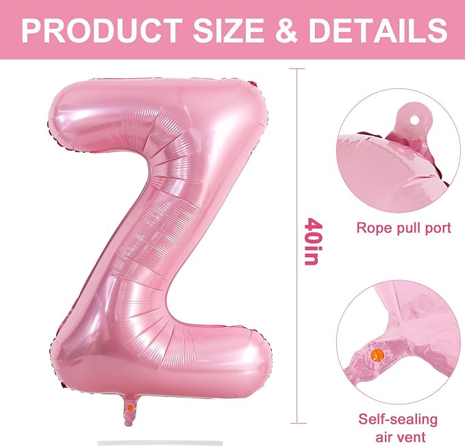 TONIFUL 40 Inch Large Pink Letter Z Balloons Giant Foil Mylar Alphabet Balloon - Image 2