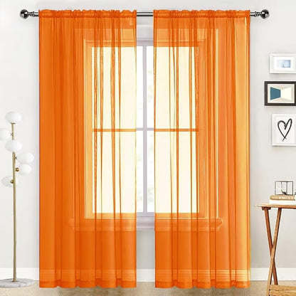 SpaceDresser Basic Rod Pocket Sheer Voile Window Curtain Panels Orange 2 Panels by SpaceDresser