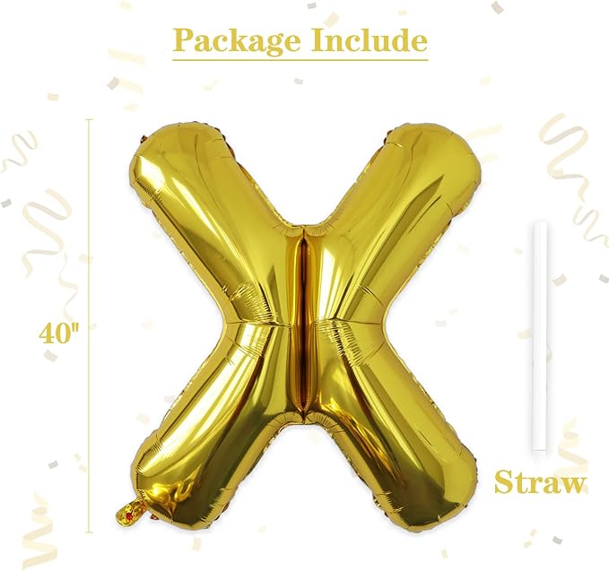 VHUWE 40 inch Gold Letter X Balloon, Big Size Alphabet Foil Mylar Helium - Image 2