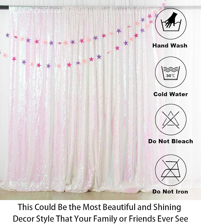 ShinyBeauty 7FTX7FT Iridescent White Sequin Backdrop | Glitter Wedding Photo - Image 6