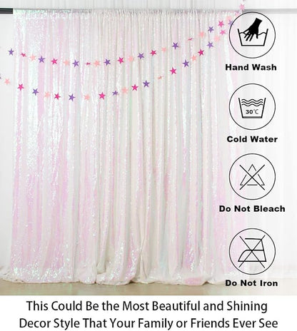 ShinyBeauty 7FTX7FT Iridescent White Sequin Backdrop | Glitter Wedding Photo - Image 6