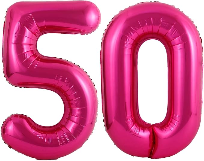 40 Inch Hot Pink 50 Number Balloons Giant Jumbo Huge 50 Foil Mylar Helium by LHOAVWE