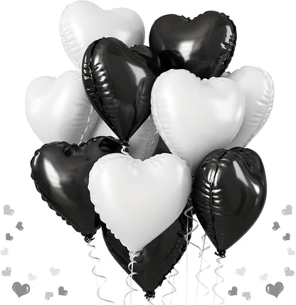Black White Heart Balloons, 18 Inch Large Matt Black and White Heart Shape Foil by TAOYE