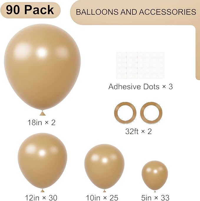 Voircoloria 90pcs Khaki Balloons Garland Arch Kit, 18 12 10 5 Inch | - Image 2