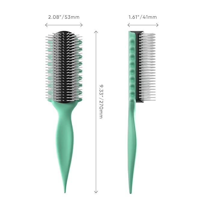 AM8:00 Curl Defining Brush,9Rows Premium Styling Hairbrush for Curly Hair, Enhances Curls Definition & Separation, (Green)