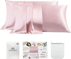 PROMEED 23 Momme Silk Pillowcase 2 Pack with Zipper, 3rd Gen Grade 6A+ 100% Mulberry Silk Pillow Case Set of 2, Cooling Pillow Cases for Hot Sleepers (Standard 20"x26", Pink)