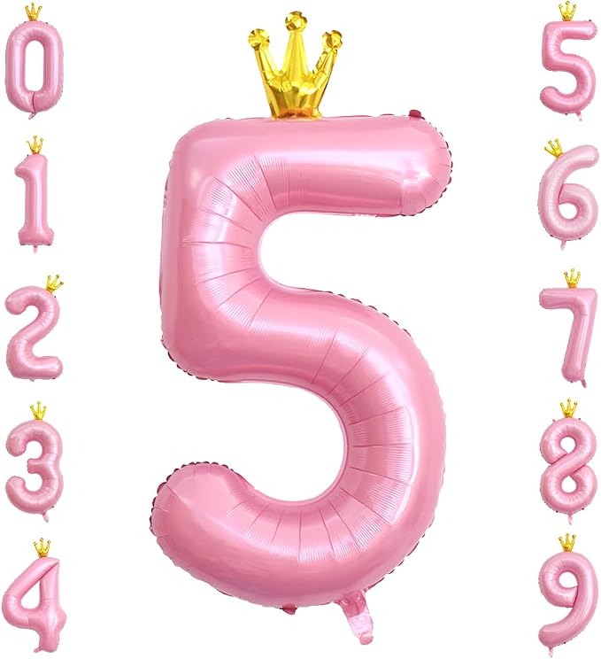 40 Inch Crown Pink Number 5 Balloon, Big Conjoined Light Pink Foil Mylar Helium by Unknown