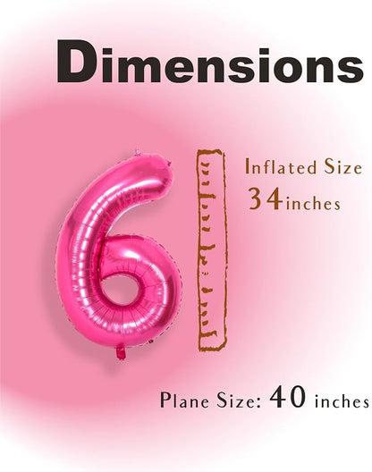 SUWEN 40 Inch Hot Pink Large 6 Balloon Numbers Big Foil Helium 0-9 | Jumbo - Image 4