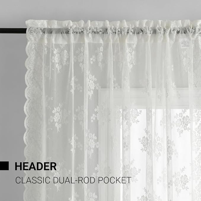 Kotile Vintage Ivory Lace Curtains - Image 2
