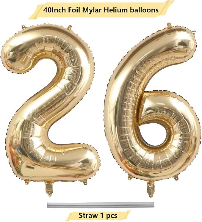 Light Gold 26 Number Balloons 40 Inch Giant Champagne Gold Birthday Numbers | - Image 4